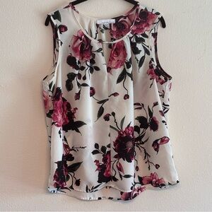 Fourteenth Place Women's Chic Floral Blouse - White and Pink Sleeveless SZ XL
